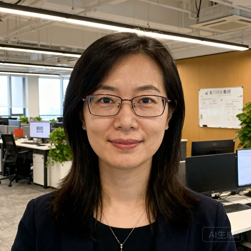 必发6690集团CTO林雨薇女士半身照，她戴着眼镜，背景是公司技术研发中心的开放式办公区。